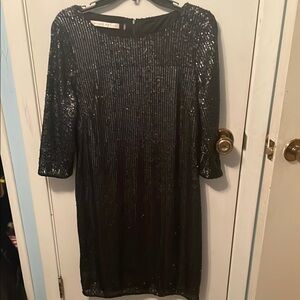 Susana Monaco Black Sheath Dress with Cuffed Sleeves